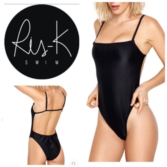 RIS-K Black Whisked One-piece Swimsuit - Picture 1 of 13